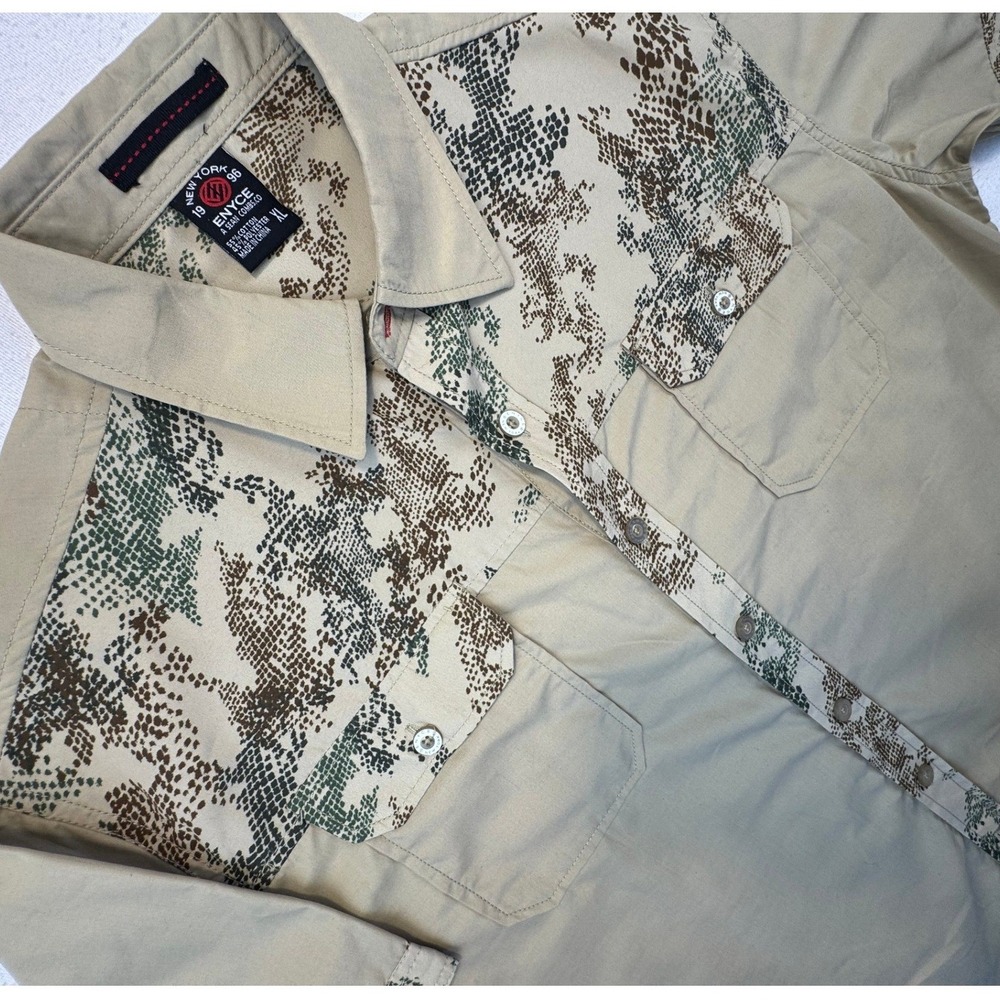 Enyce Button‎ Up Shirt Mens XL Tan Snakeskin Print Short Sleeve Urban